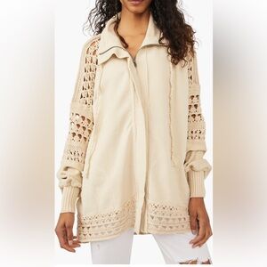 NWT Free People Dune Bug Zip Up Crochet Knit Boho Oversized Cotton Cardigan